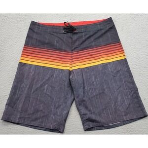 Burnside Board Shorts Men Size 34 Multi Striped Flat Front High Waist Drawstring